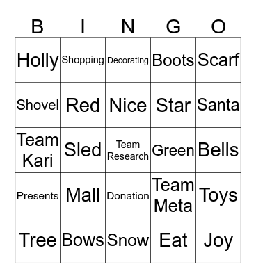 Research Holiday Gathering  Bingo Card