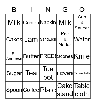 Afternoon tea bingo Card