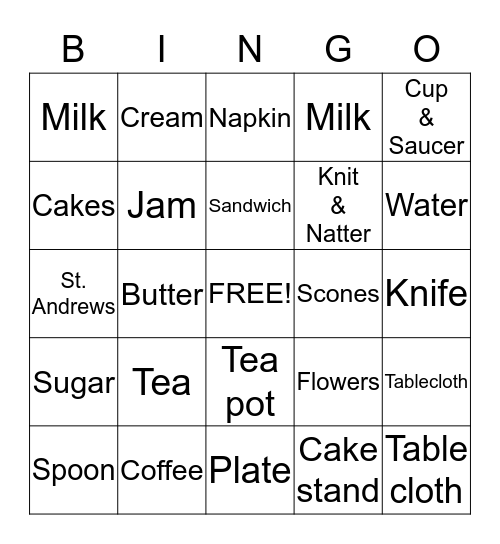 Afternoon tea bingo Card