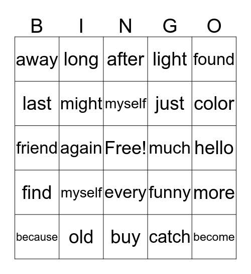 I B  Bingo Card