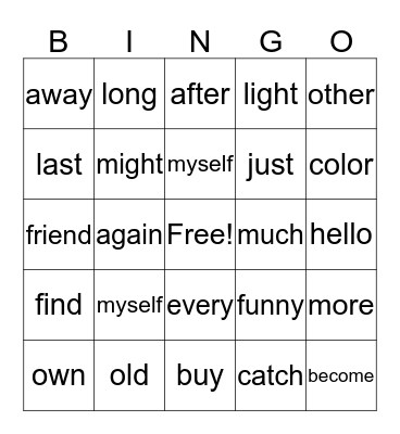 I B  Bingo Card
