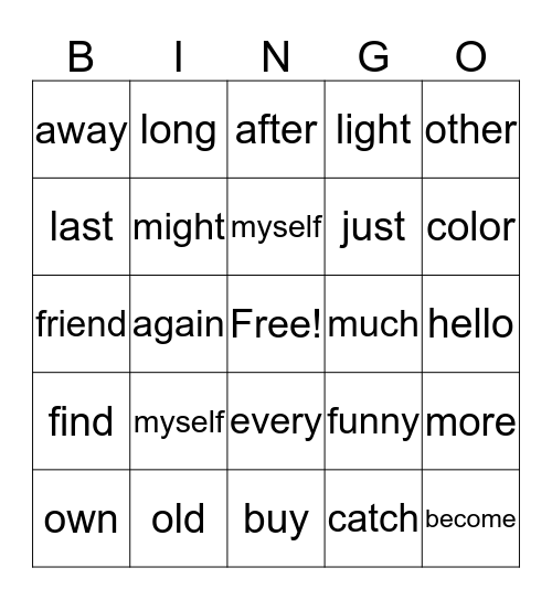 I B  Bingo Card