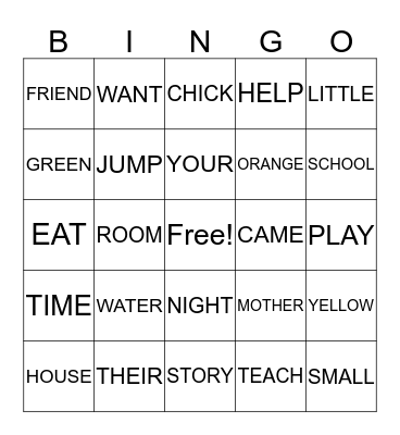 2ND GRADE BINGO Card