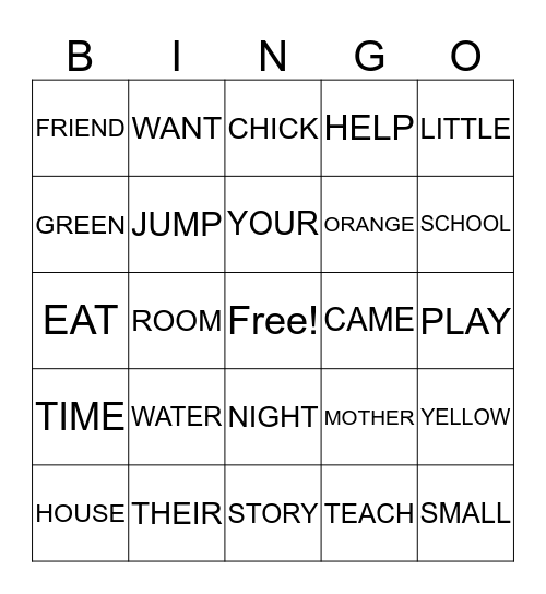 2ND GRADE BINGO Card