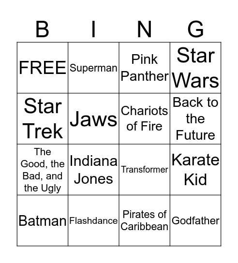 Movie Theme Songs Bingo Card