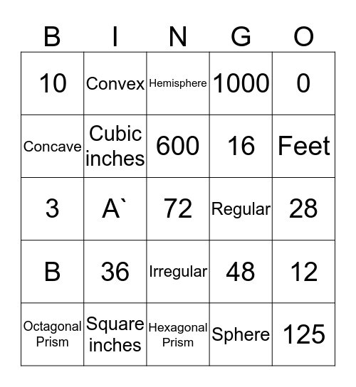 Volume Bingo Card