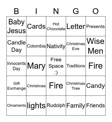 Spanish Christmas Bingp Bingo Card
