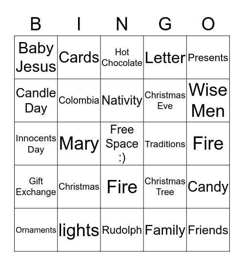 Spanish Christmas Bingp Bingo Card
