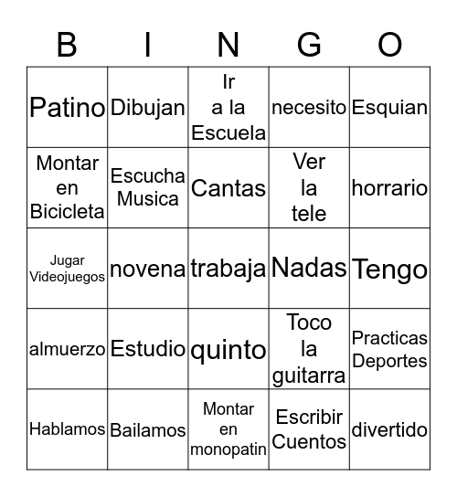 Back from Break Review: Spanish I Bingo Card