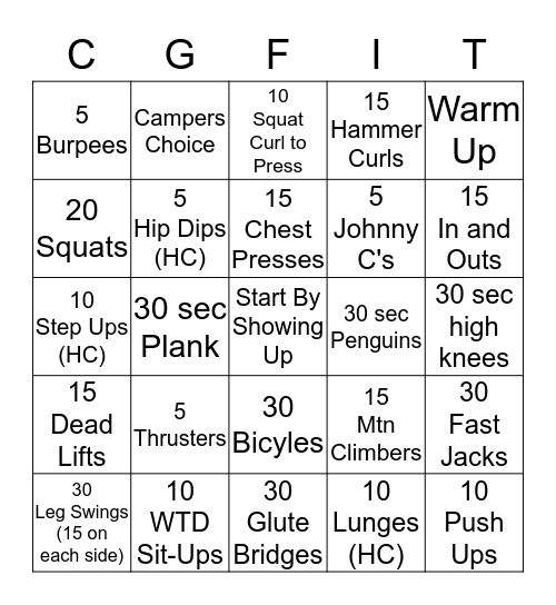 Can't Stop, Won't Stop Bingo Card