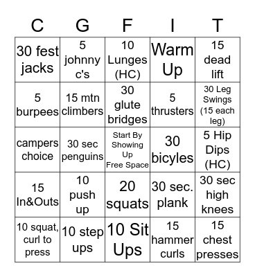 Can't Stop, Won't Stop Bingo Card
