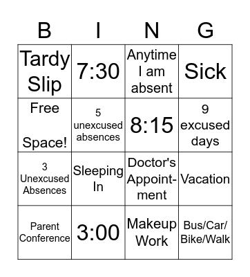 Attendance Bingo Card