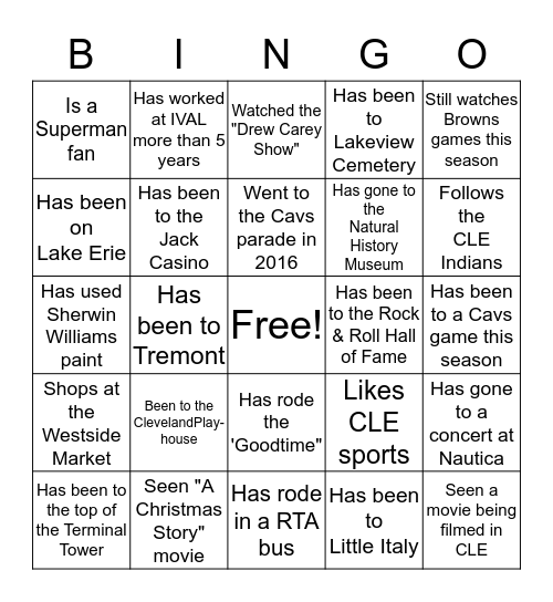 Cleveland Christmas Bingo Card