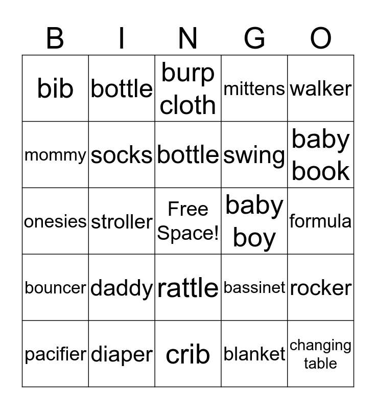 Baby boy bingo Card