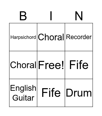 Colonial Instrument Bingo Card