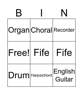 Colonial Instrument Bingo Card