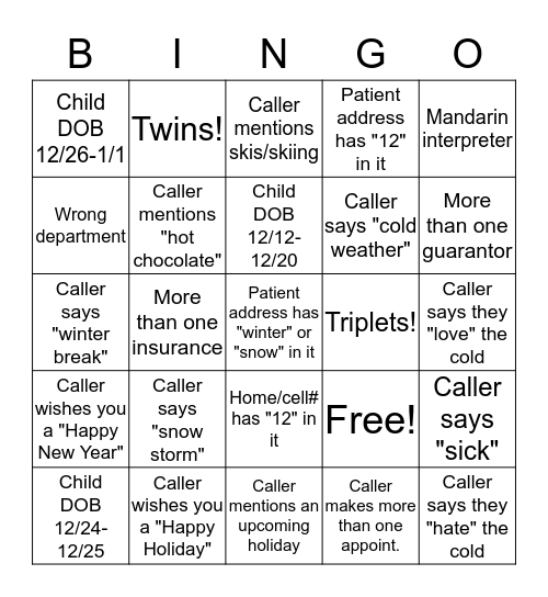 Winter Bingo! Bingo Card