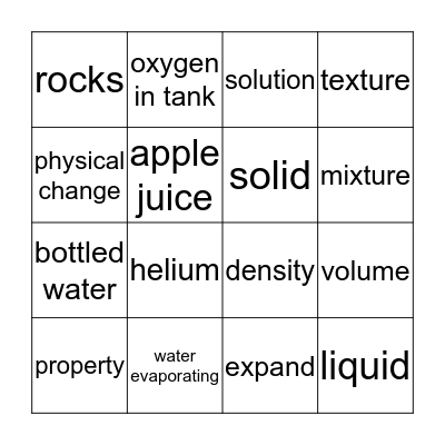 Physical Science Bingo Card