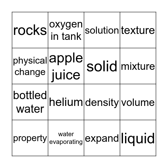 Physical Science Bingo Card