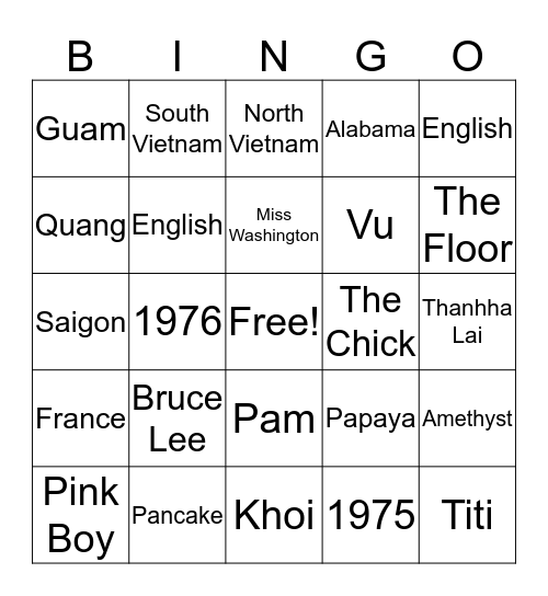 Inside Out and Back Again Bingo Card