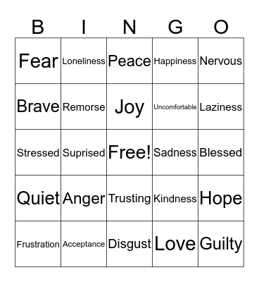 Emotion bingo Card