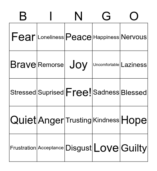 Emotion bingo Card