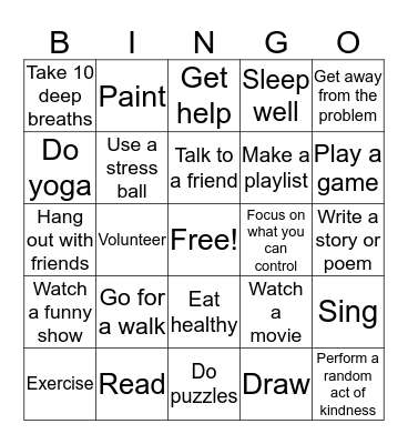 Coping Skills Bingo! Bingo Card