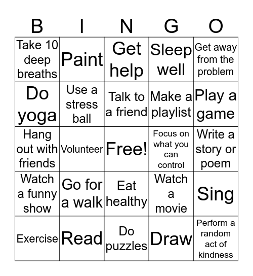 Coping Skills Bingo! Bingo Card