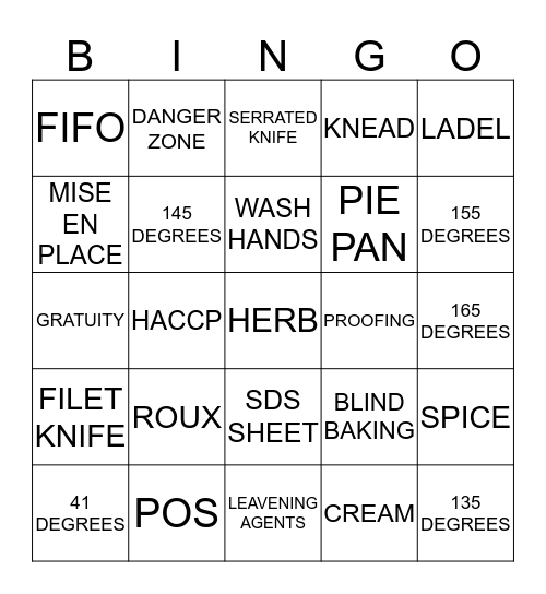 CULINARY 2 REVIEW  Bingo Card