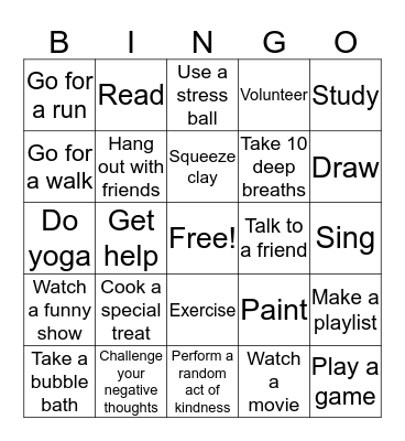 Coping Skills Bingo Card
