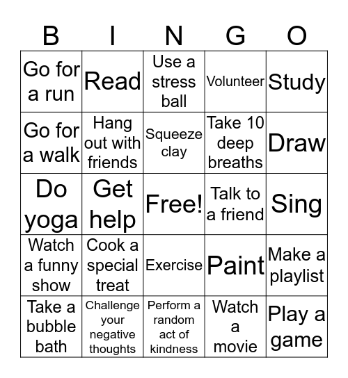 Coping Skills Bingo Card