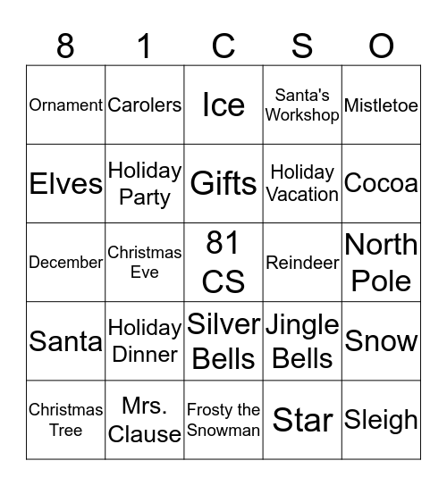 Holiday party Bingo Card