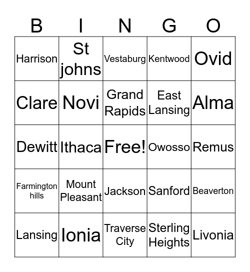 Access members cities Bingo Card