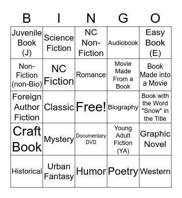 Winter Challenge BINGO Card