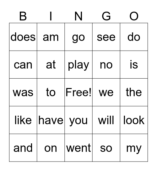 Sight Word Bingo - December Bingo Card