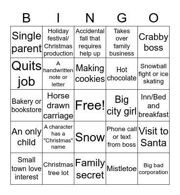 Hallmark Movie Bingo Card