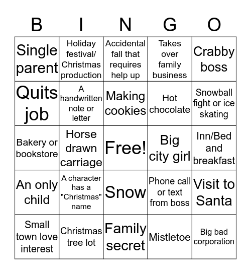 Hallmark Movie Bingo Card