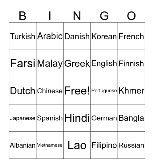 The Different Languages Bingo Card
