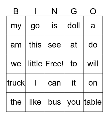 Sight Word List 1 and 2 Bingo Card