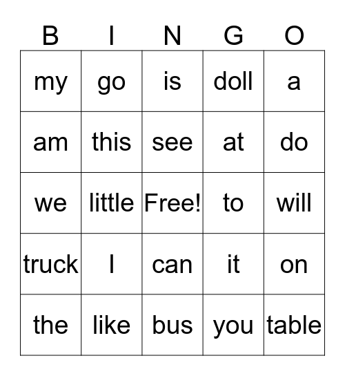 Sight Word List 1 and 2 Bingo Card