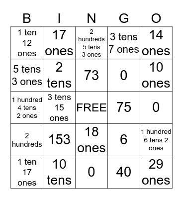 Place Value Bingo Card