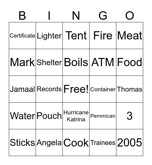 Survival Bingo Card