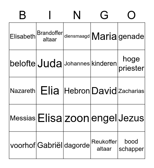 De Engel Gabriel bij Zacharia en Maria Bingo Card