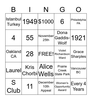 Soroptimist Bingo Card