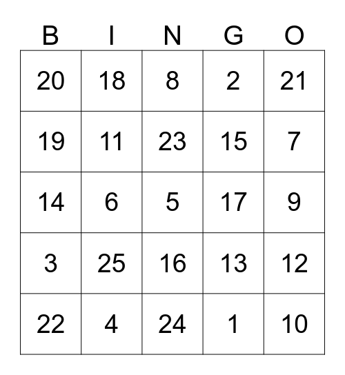 Structured Language  Bingo Card