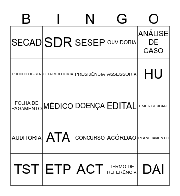Structured Language  Bingo Card
