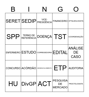 Structured Language  Bingo Card