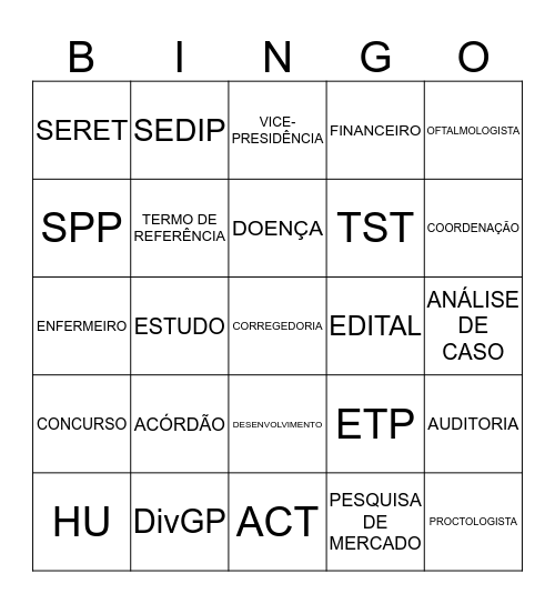 Structured Language  Bingo Card