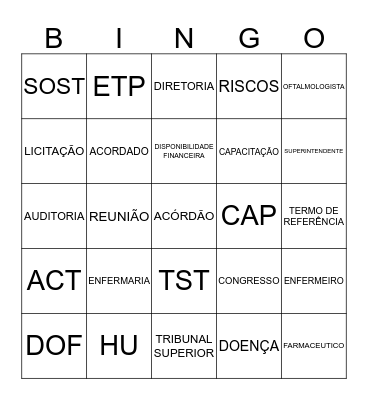 Structured Language  Bingo Card