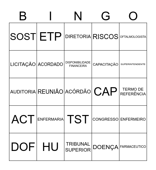 Structured Language  Bingo Card